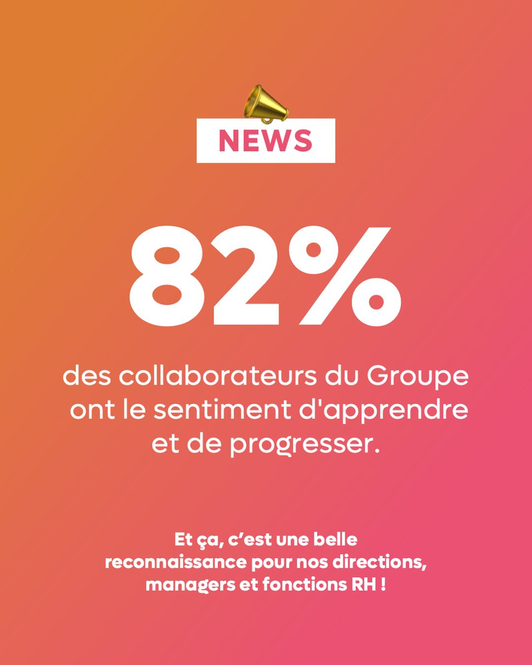 cover du contenu 82 % des collaborateurs du Groupe ont le sentiment d’apprendre et de progresser.  