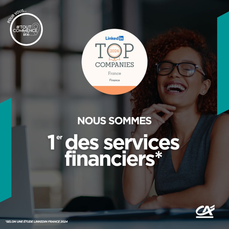 cover of content 🥇Le groupe Crédit Agricole, au 1er rang des entreprises des services financiers du classement Top Companies annoncé par LinkedIn !